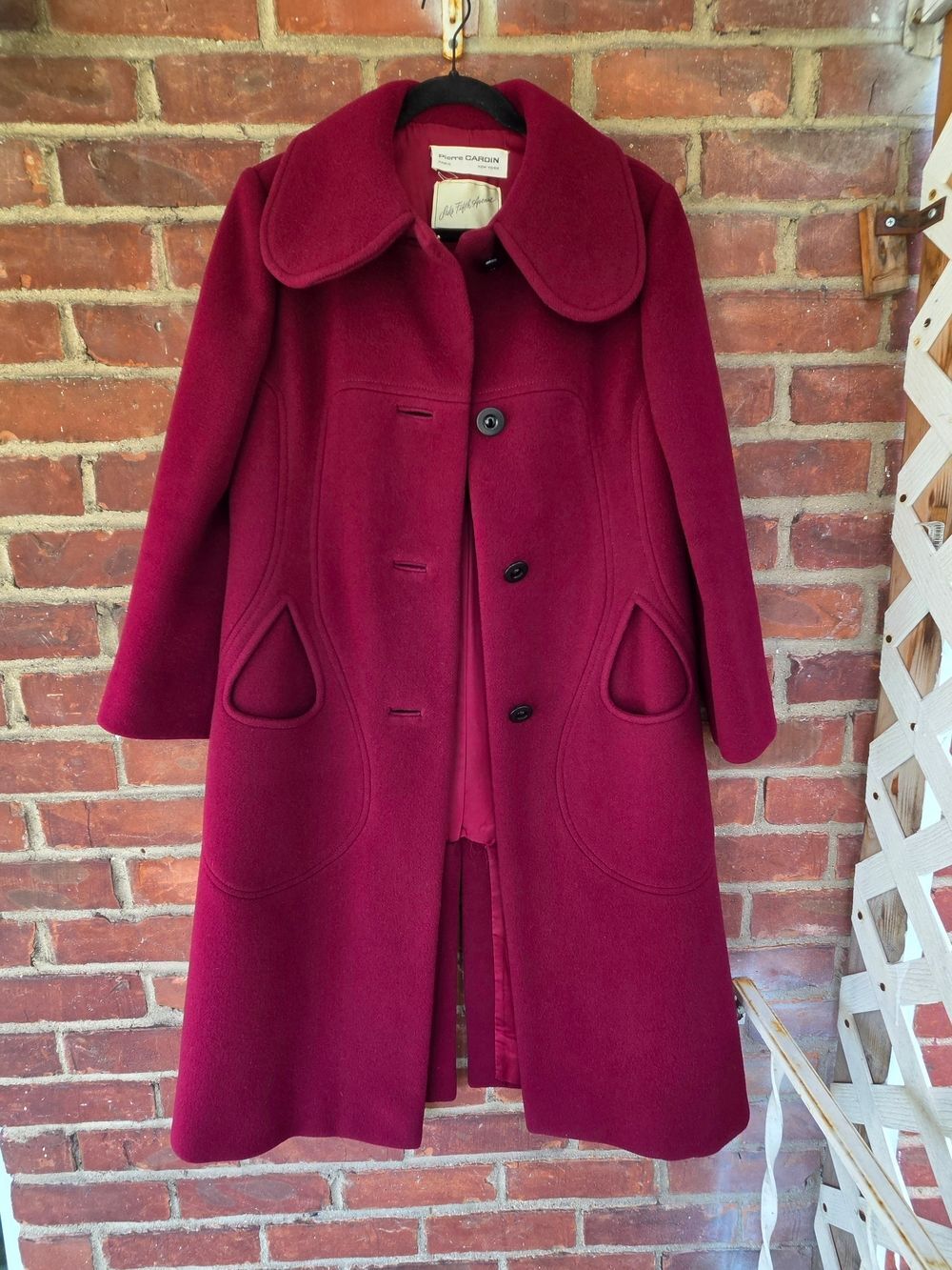 Vintage 60s Pierre Cardin Saks Fifth Mod Coat Teardrop pockets Burgundy Small